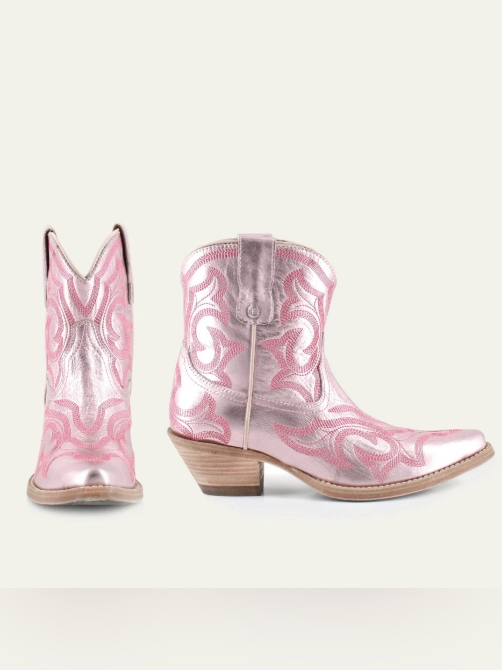 Buck & Brana Metallic Pink Western Ankle Boots - Women's Leather Cowgirl Boots